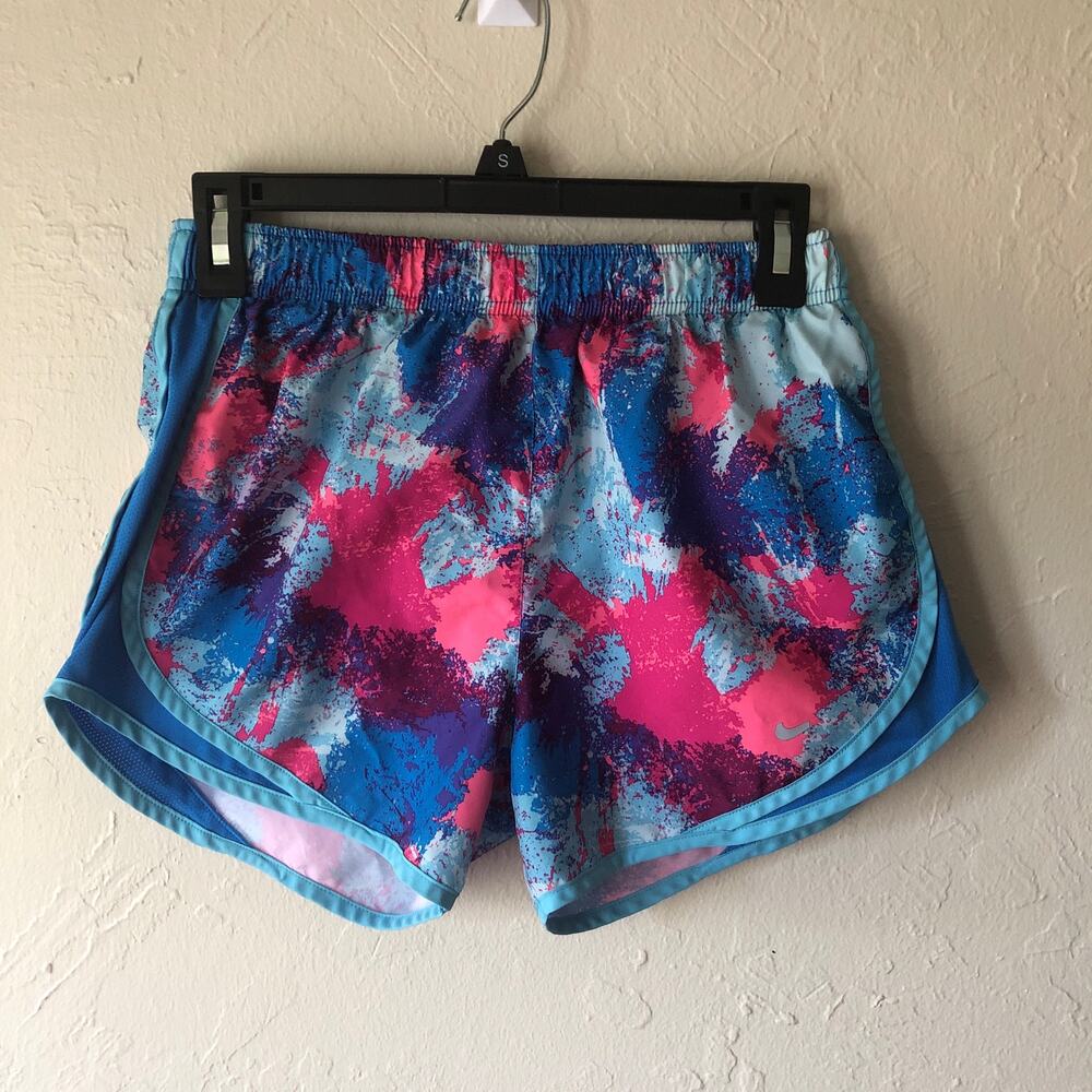 Nike Women’s Dri Fit Shorts in Pink, Blue and Purple Abstract Pattern Size S